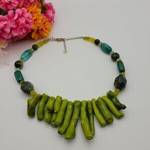 Barse 925 Sterling Silver Jade Coral Branch And Turquoise Statement Necklace 20"